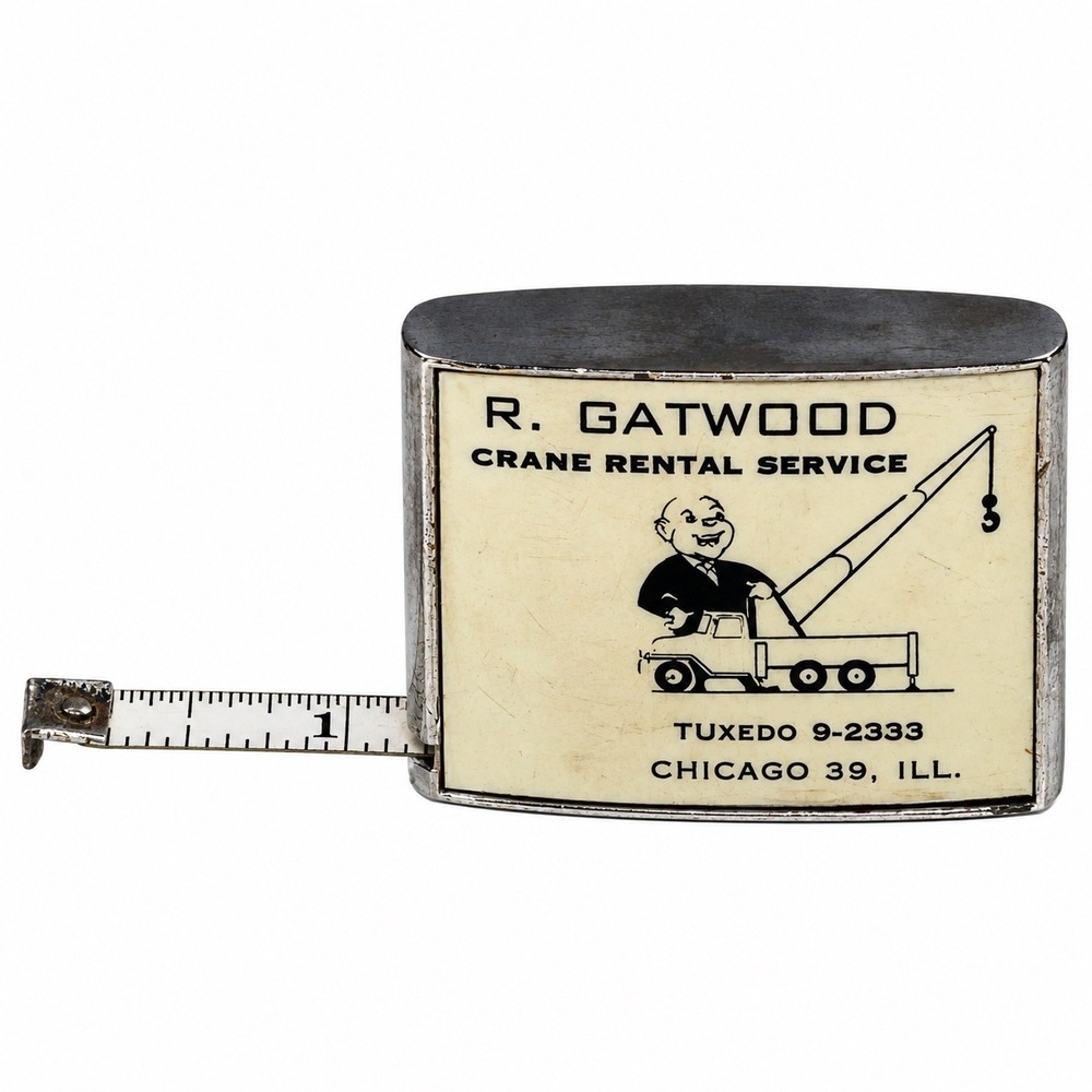 Vintage R Gatwood Crane Rental Chicago Advertising Tape Measure Made USA